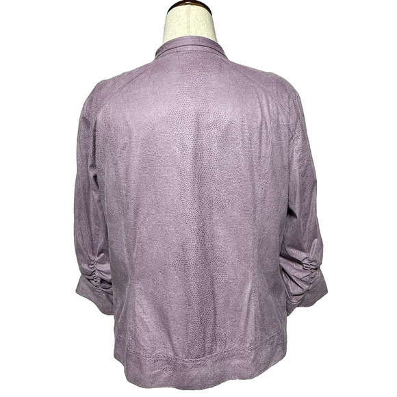 CJ Banks Jacket Womens 1X Purple Scaled Print Full Zip Ruched Sleeves Snake - Picture 2 of 11